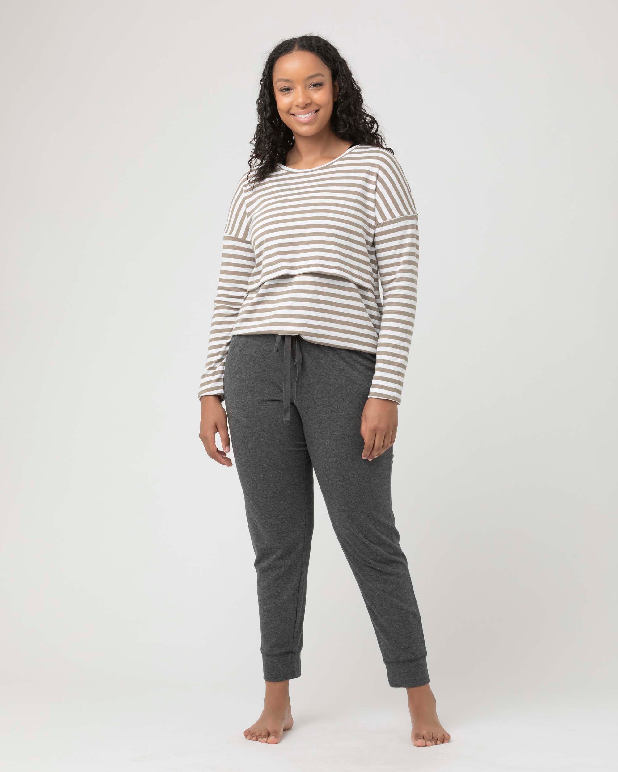 &#39;Lionel&#39; Long Sleeve Nursing Tee - Olive / White