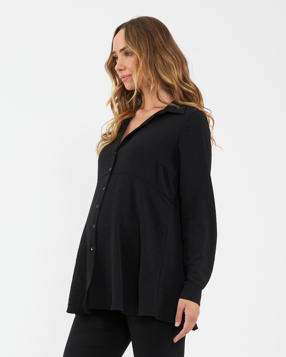 'Tina' Maternity Peplum Shirt - Black
