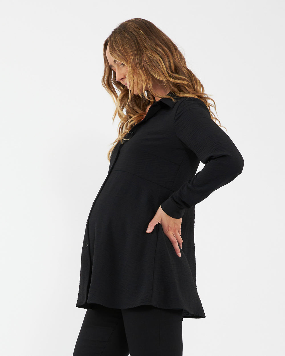&#39;Tina&#39; Maternity Peplum Shirt - Black