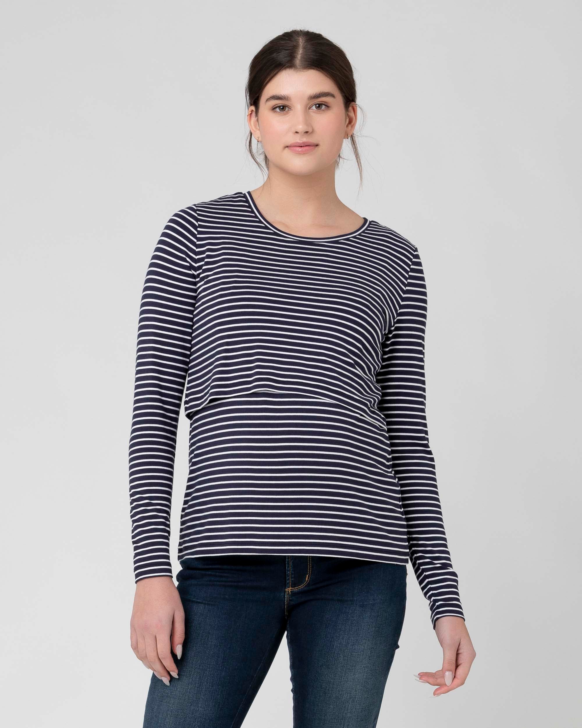 Ripe Maternity Stripe Layered Nursing Top - Indigo/White