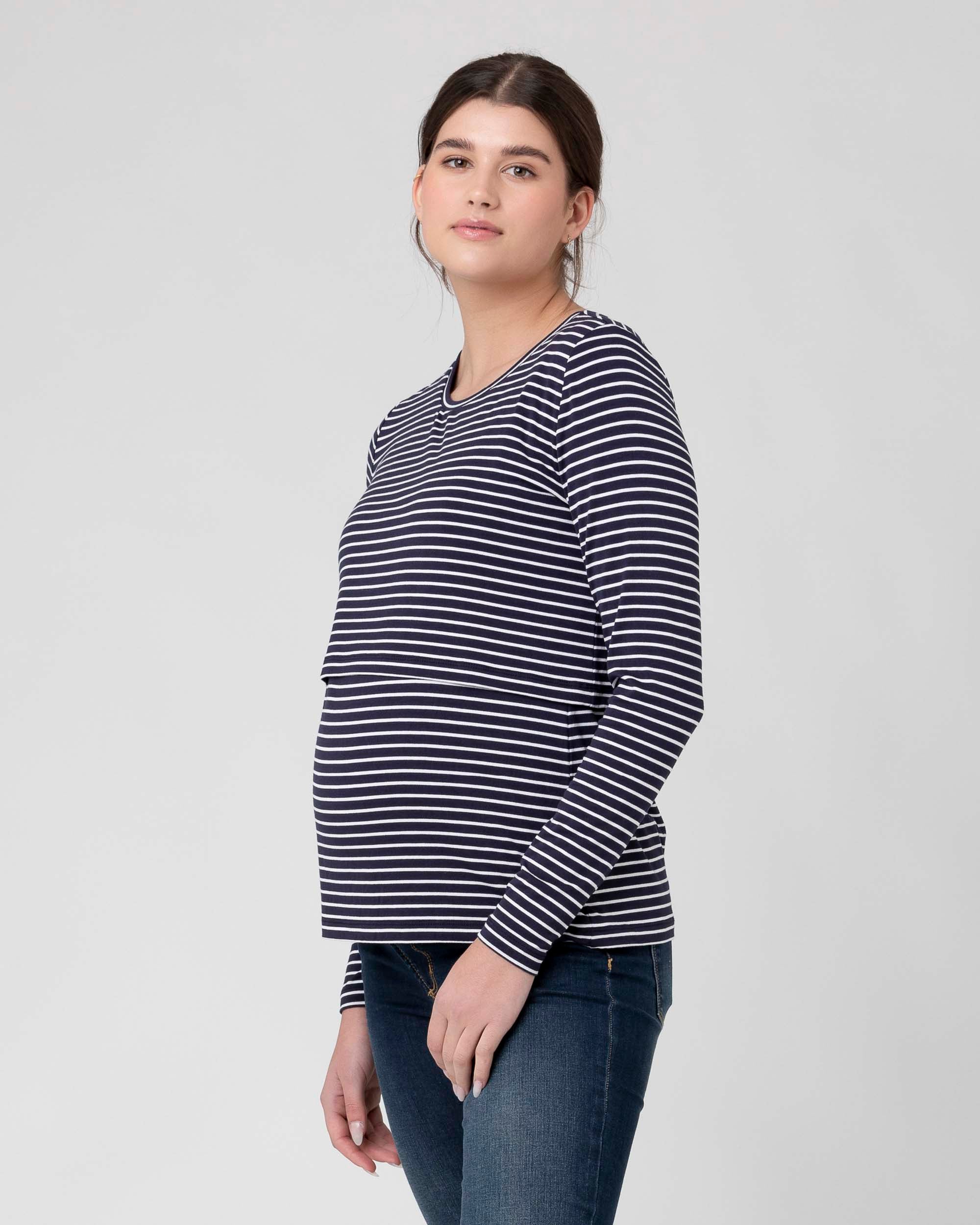 Ripe Maternity Stripe Layered Nursing Top - Indigo/White