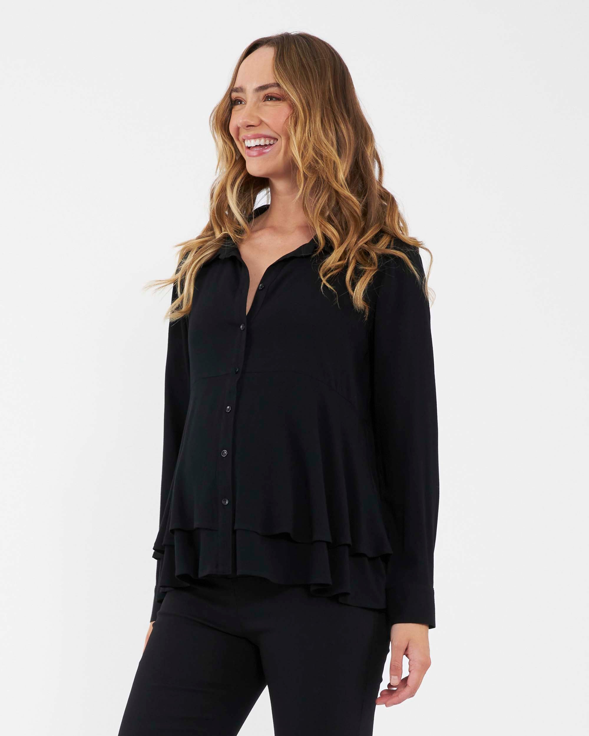 &#39;Evelyn&#39; Maternity Peplum Shirt - Black