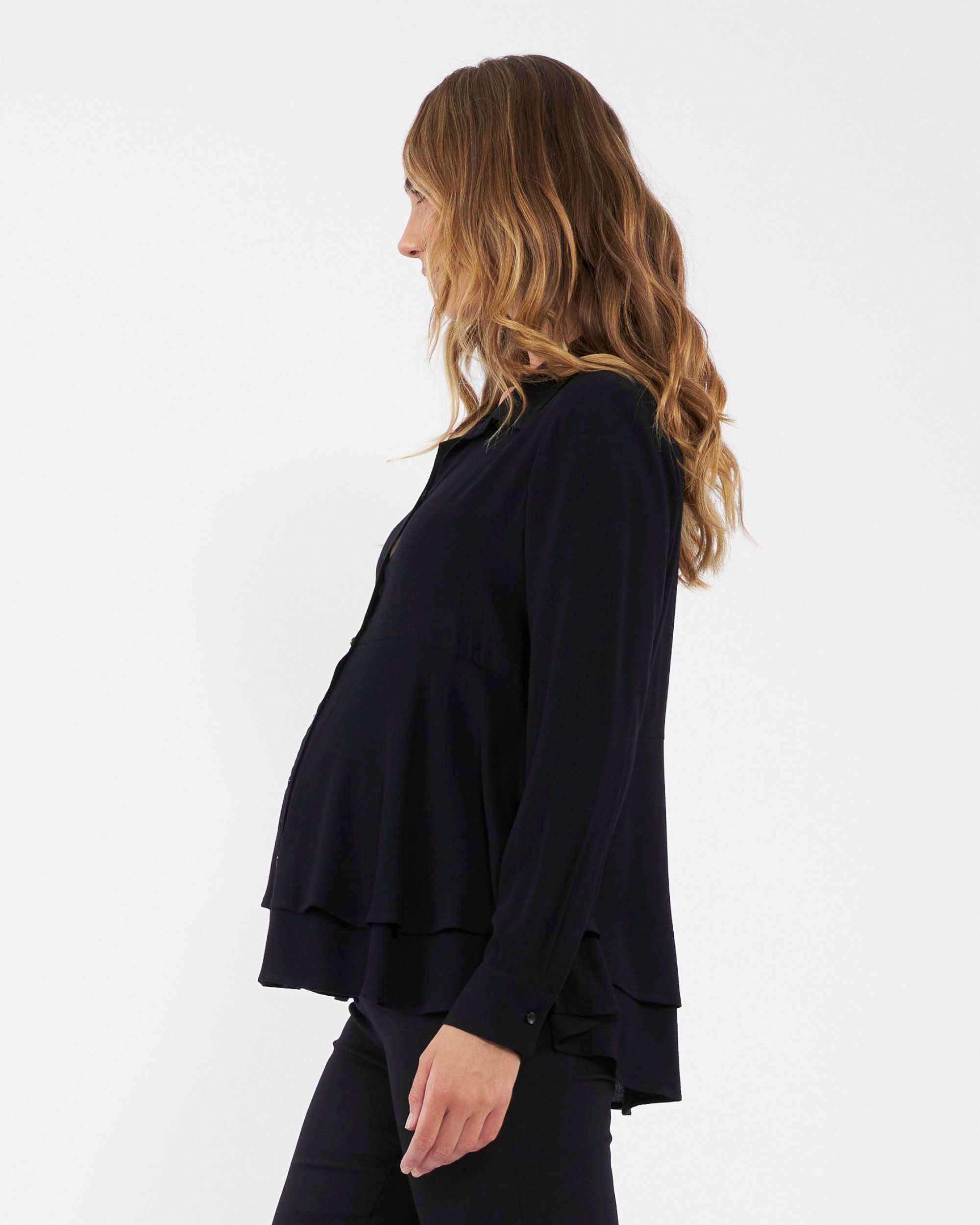 &#39;Evelyn&#39; Maternity Peplum Shirt - Black