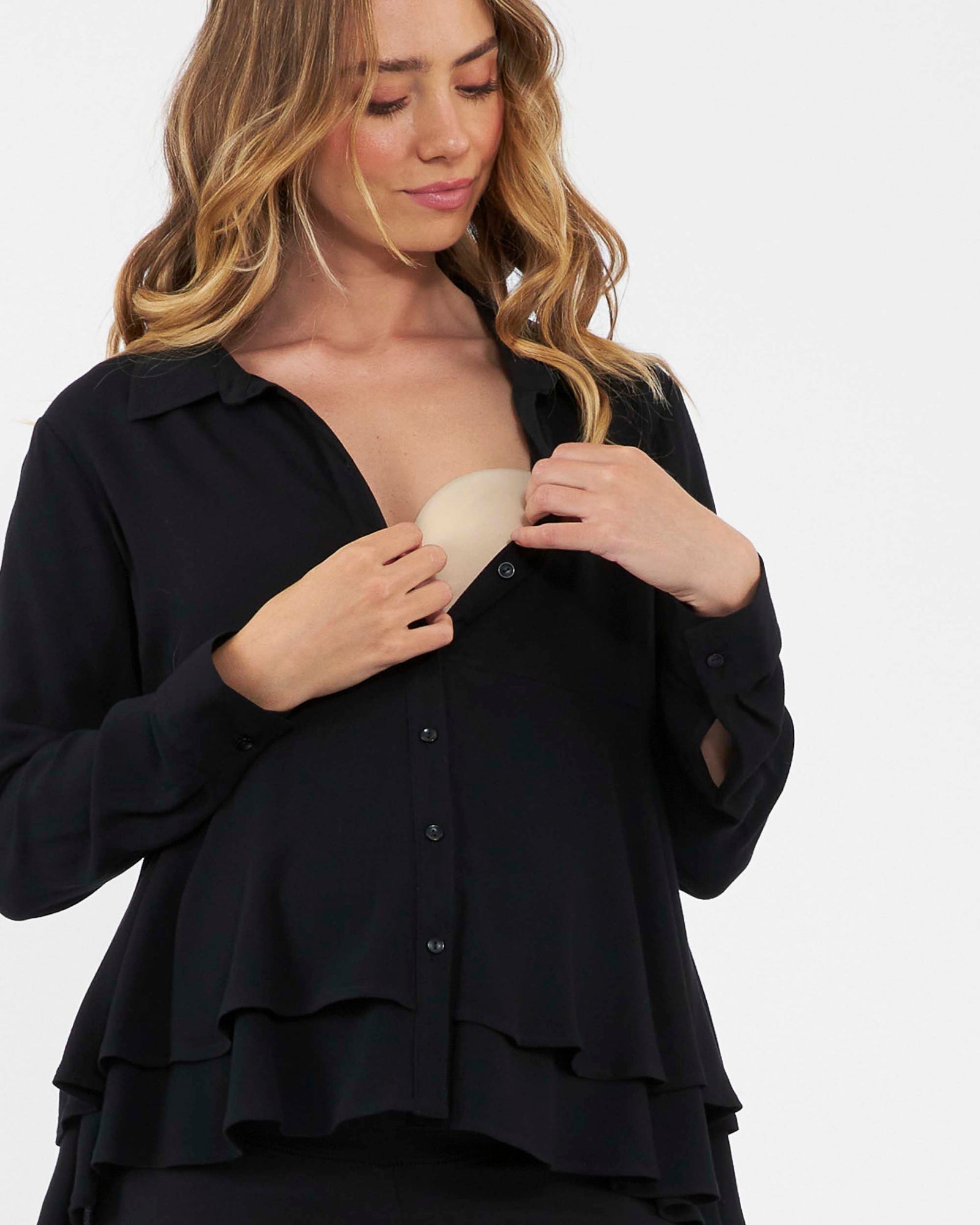 'Evelyn' Maternity Peplum Shirt - Black
