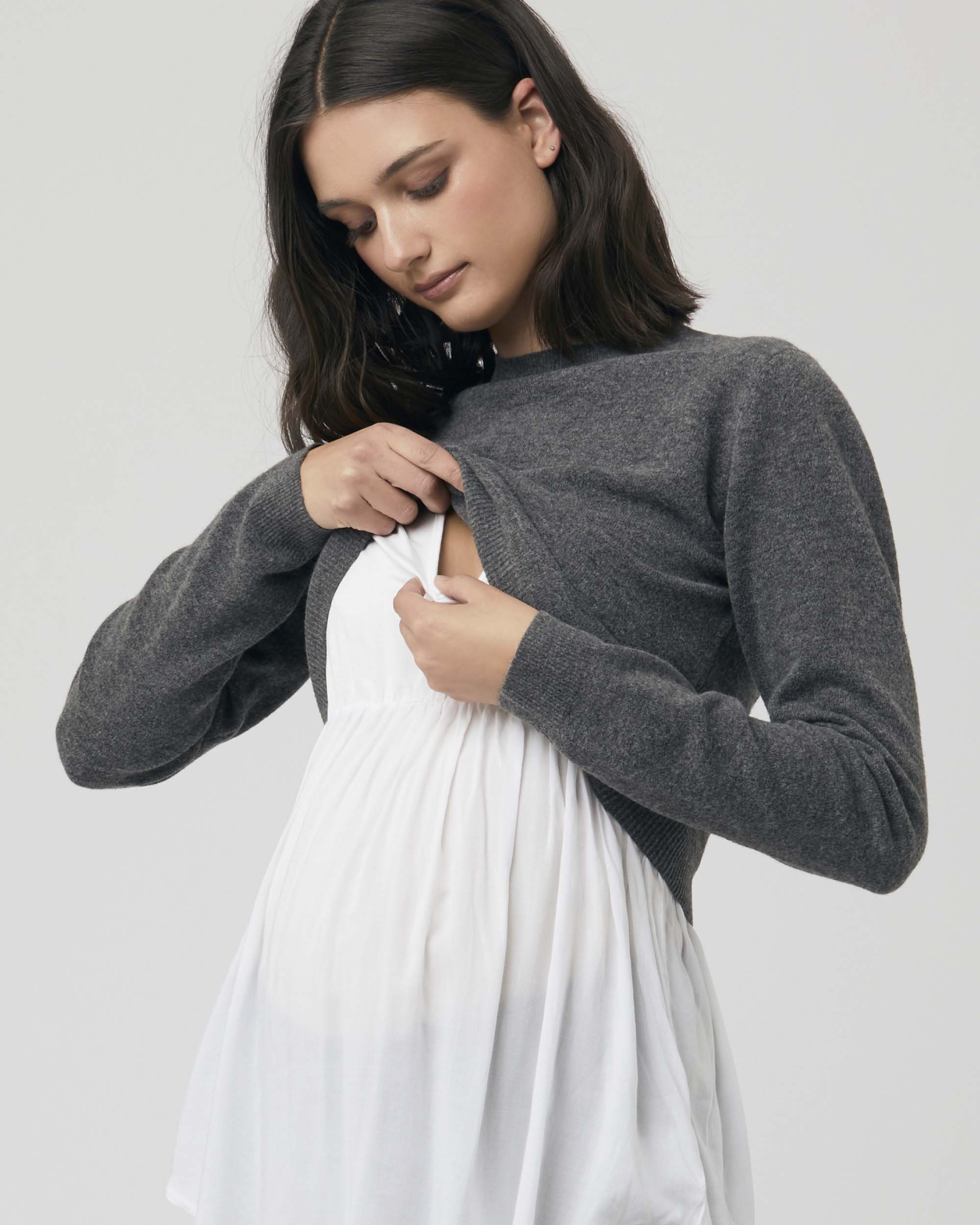 Ripe Maternity 'Sandy' Nursing Knit - Charcoal Marle