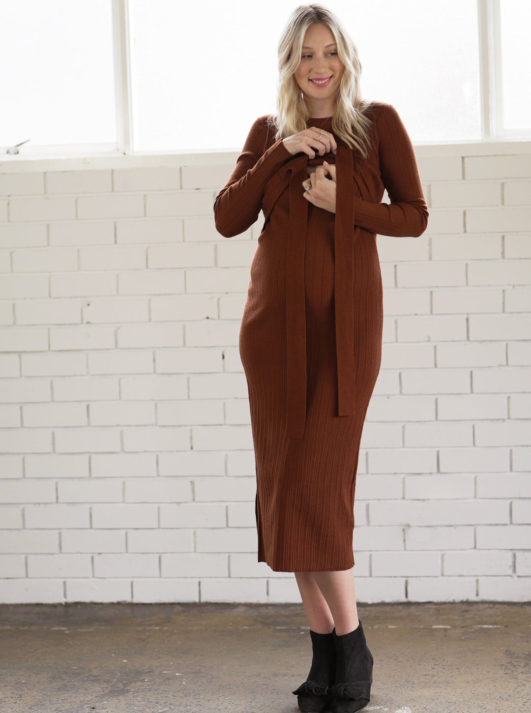 Angel Maternity 'Annabella' Midi Knit Dress - Rust