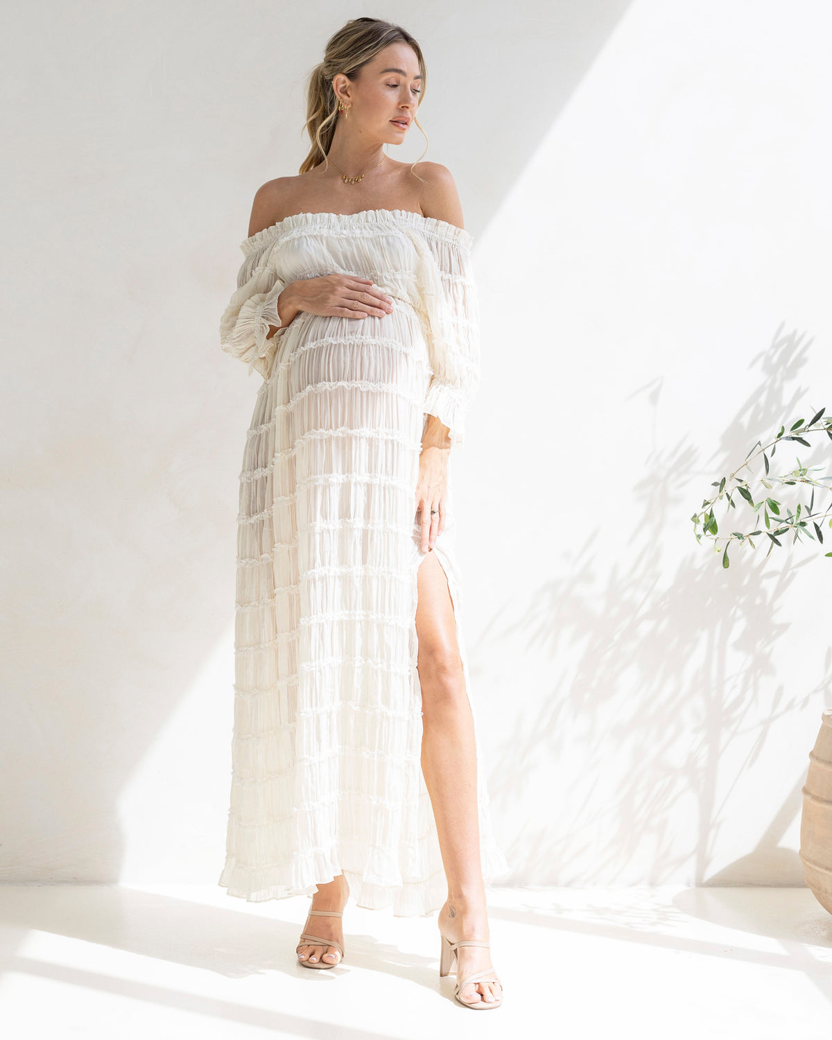 'Mariana' Sheer Maternity Dress - White