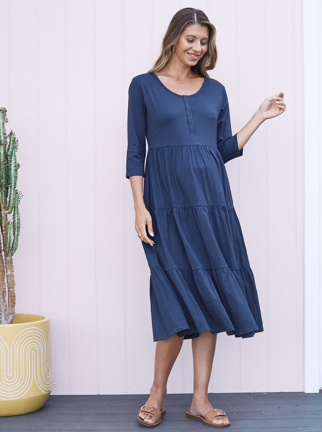 &#39;Bamboo Comfort&#39; Tiered Nursing Dress - Navy