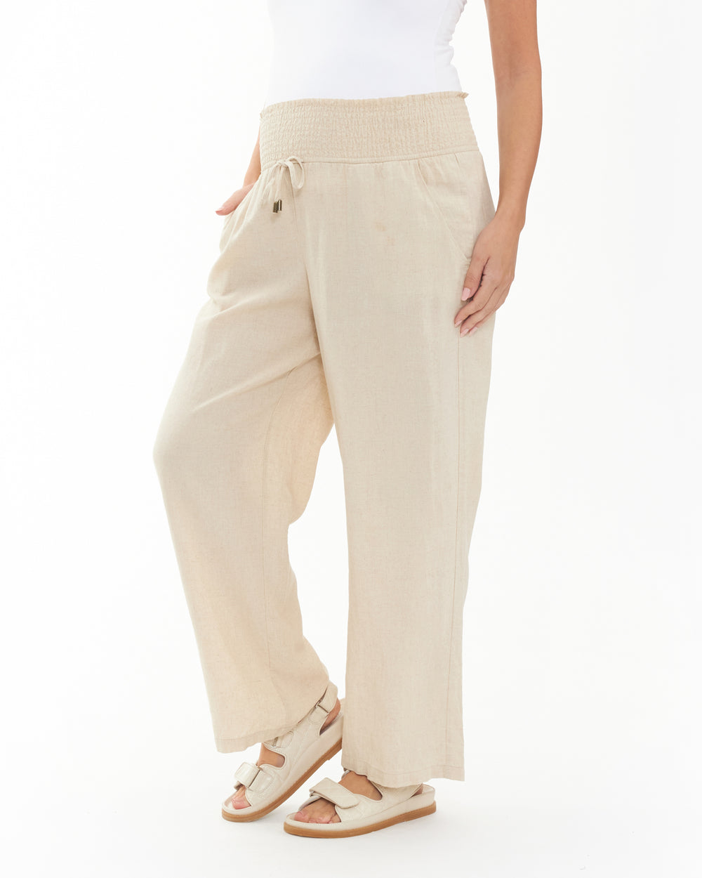'Indi' Wide-leg Maternity Linen Pants - Natural