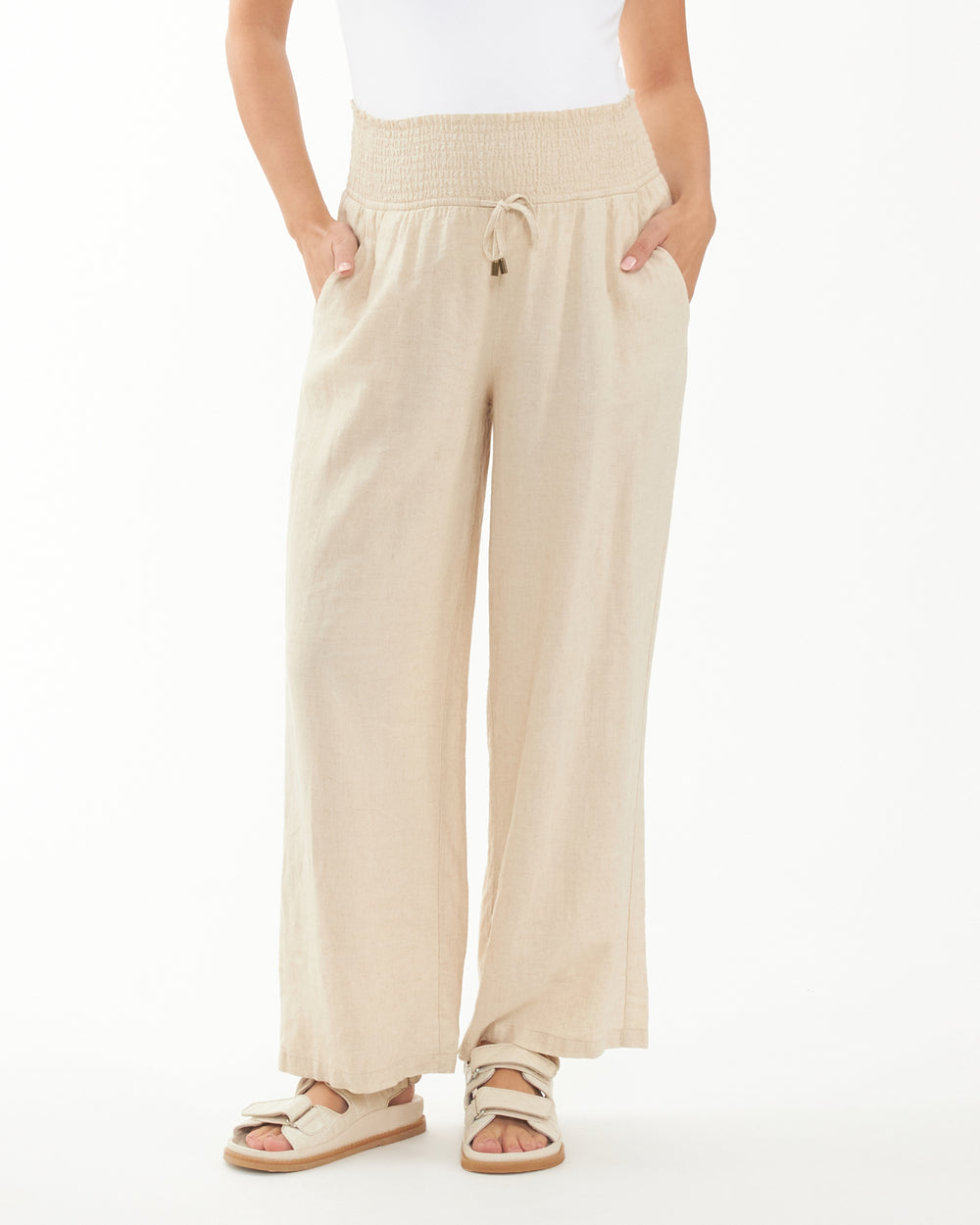 &#39;Indi&#39; Wide-leg Maternity Linen Pants - Natural