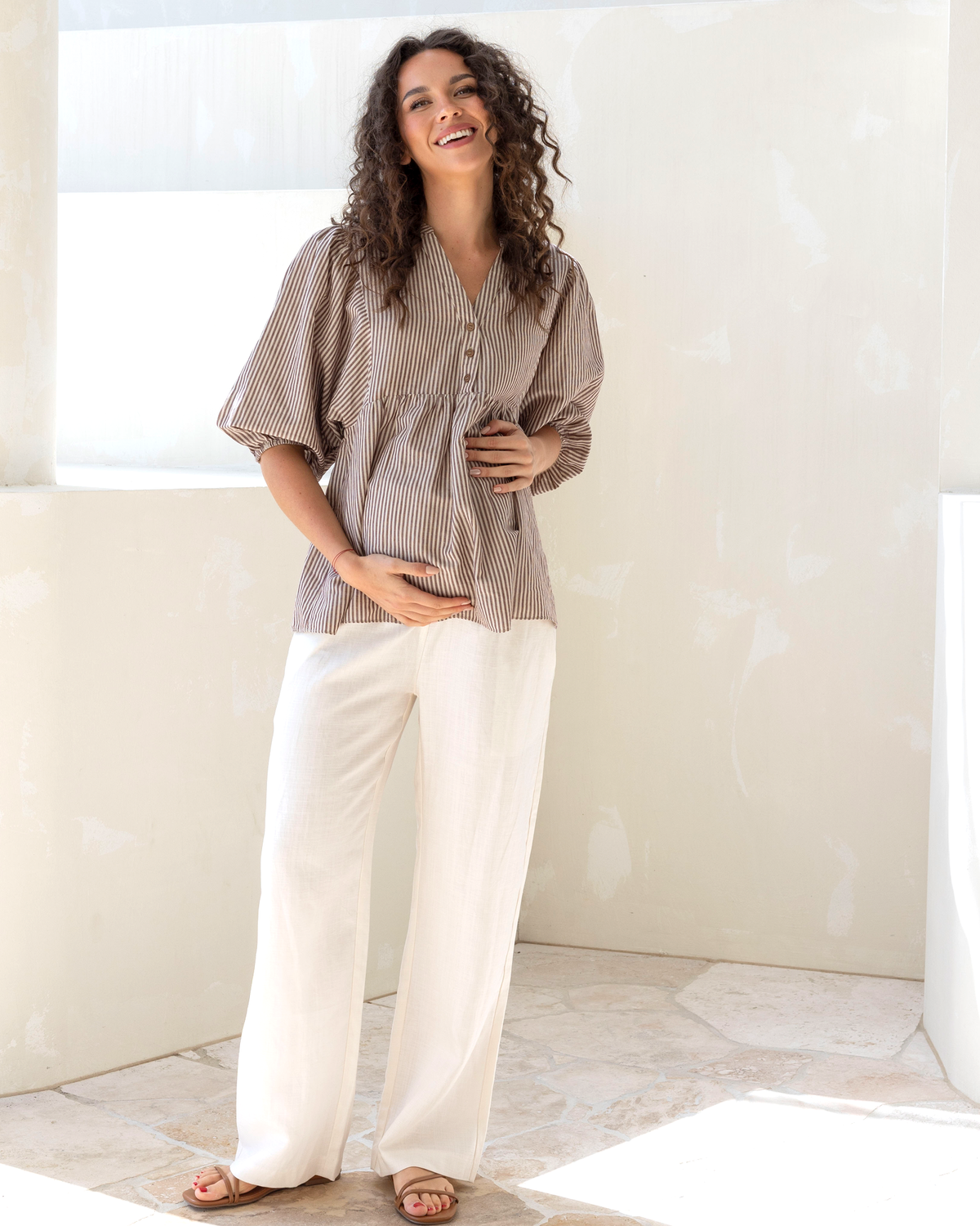 'Blanche' Maternity Herringbone Linen Pants - Ivory
