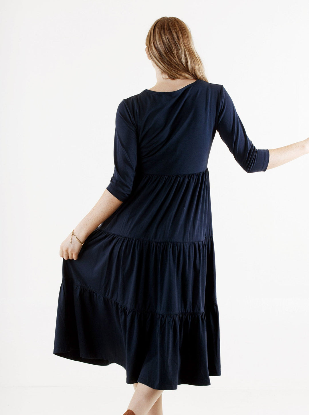 &#39;Bamboo Comfort&#39; Tiered Nursing Dress - Navy