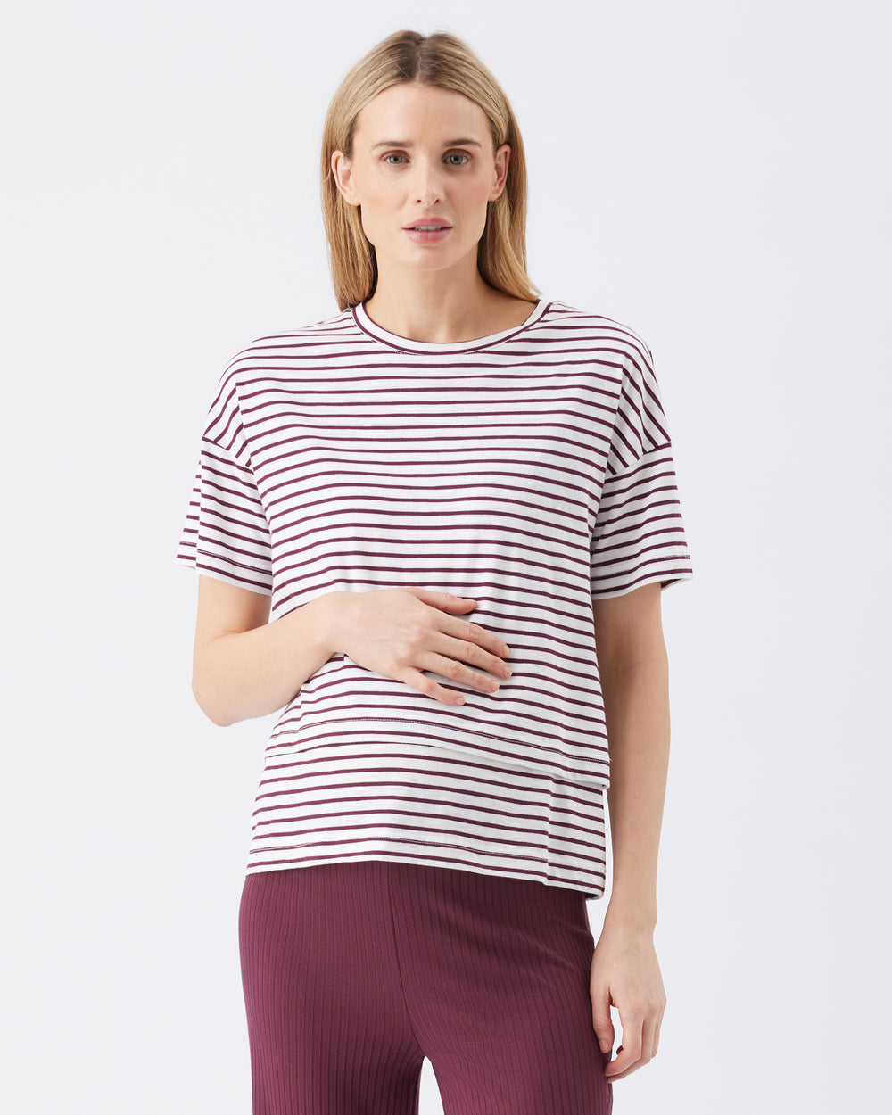 Claudette Nursing Tee | White / Maroon