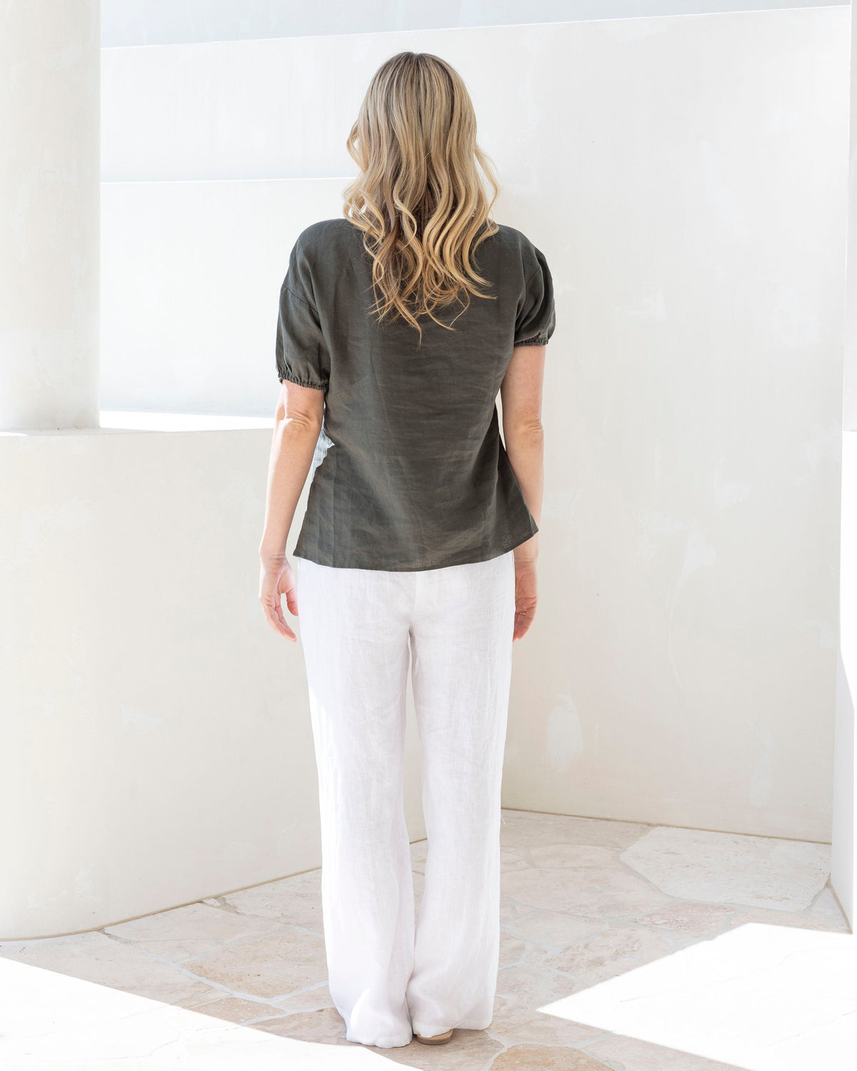 'Giulia' Wide Leg Maternity Linen Pants - White