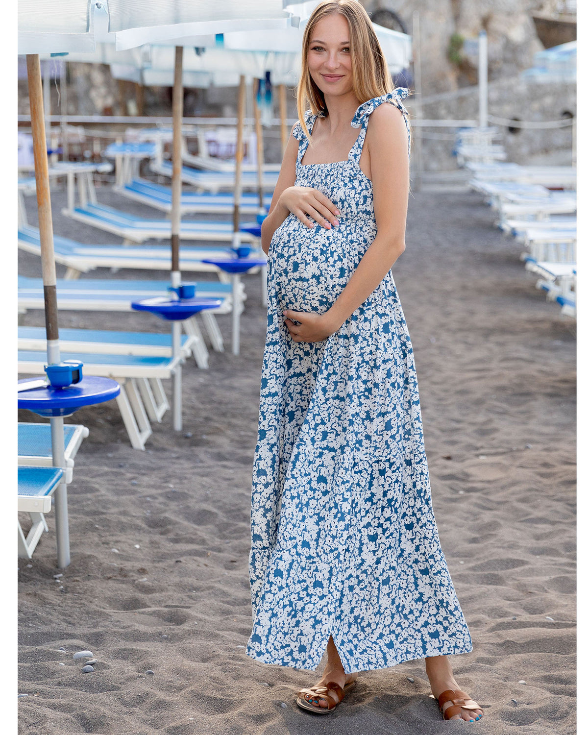 'Lilliana' Maternity Maxi Dress - Blue Floral