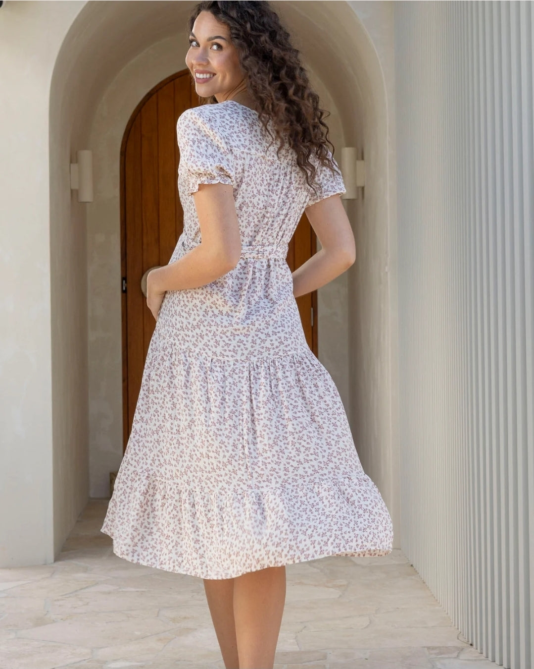 Jasmine Maternity Wrap dress in Nude Floral