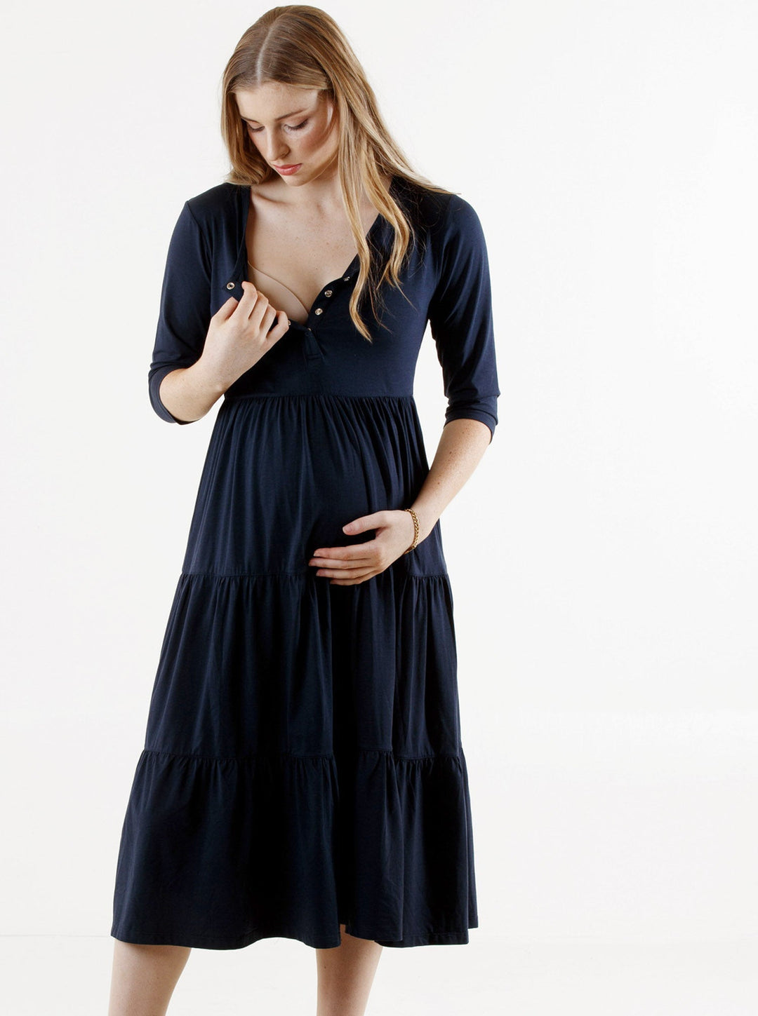 'Bamboo Comfort' Tiered Nursing Dress - Navy
