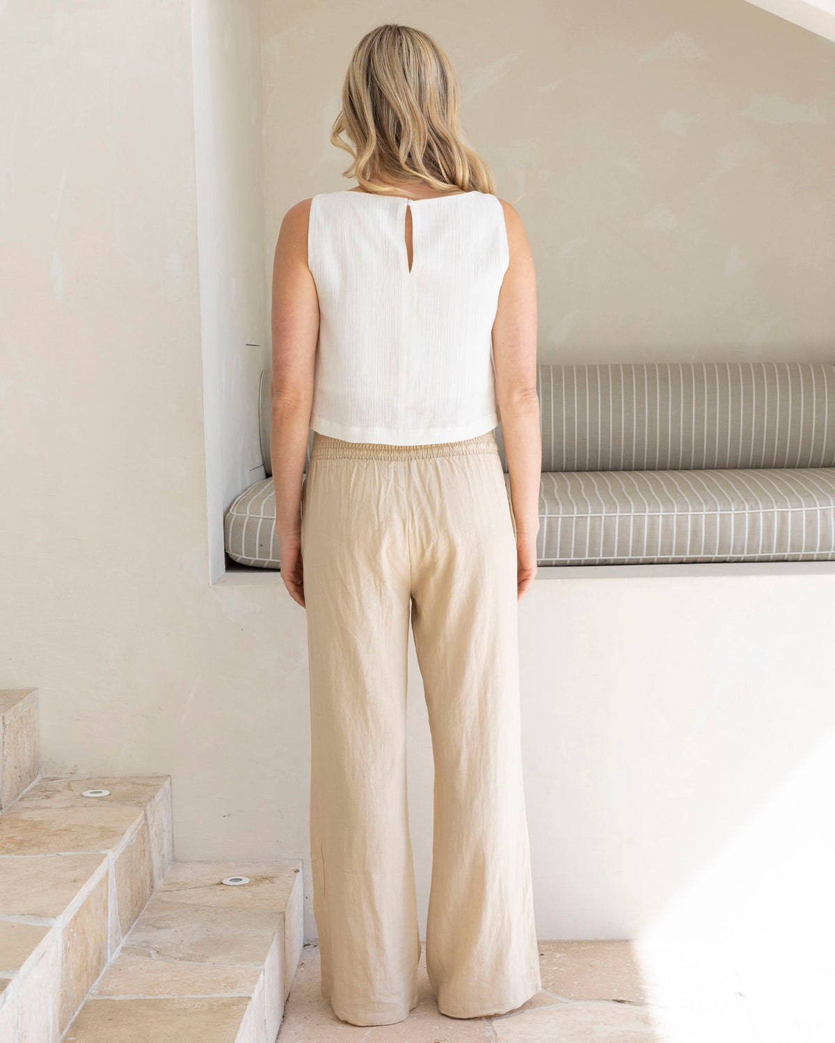 'Giulia' Wide Leg Maternity Linen Pants - White