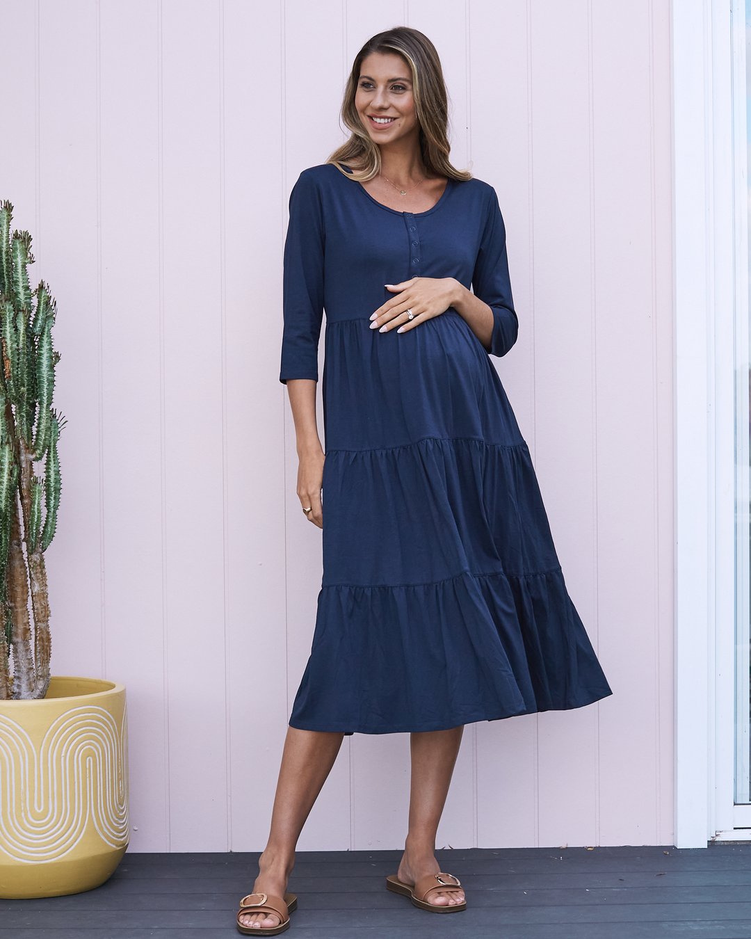 'Bamboo Comfort' Tiered Nursing Dress - Navy