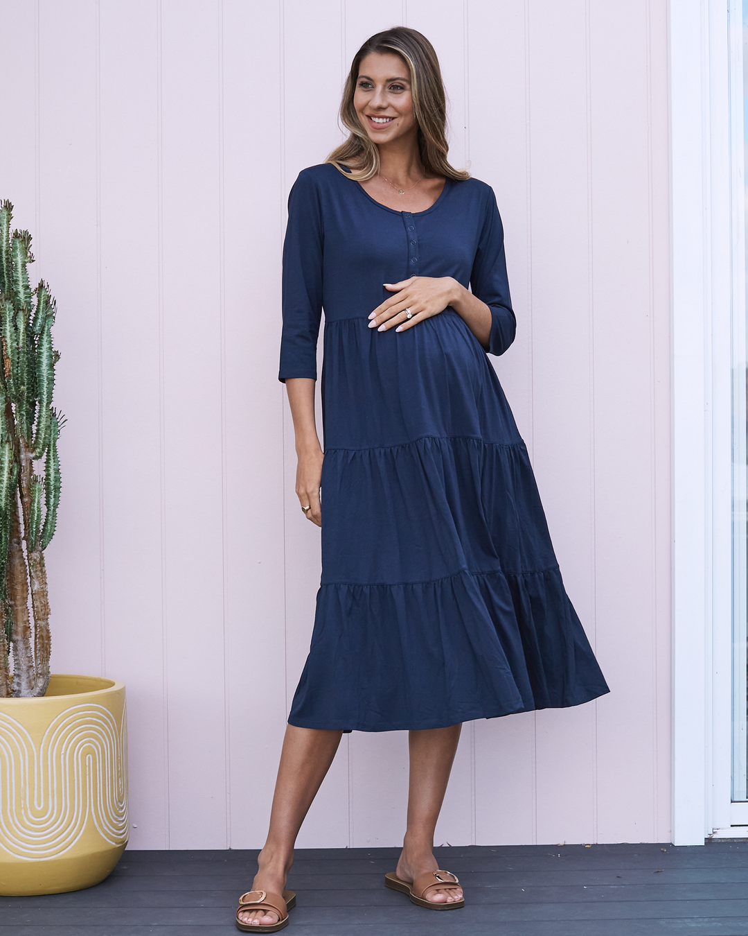 Angel Maternity 'The Essential' Bamboo Tiered Dress - Navy