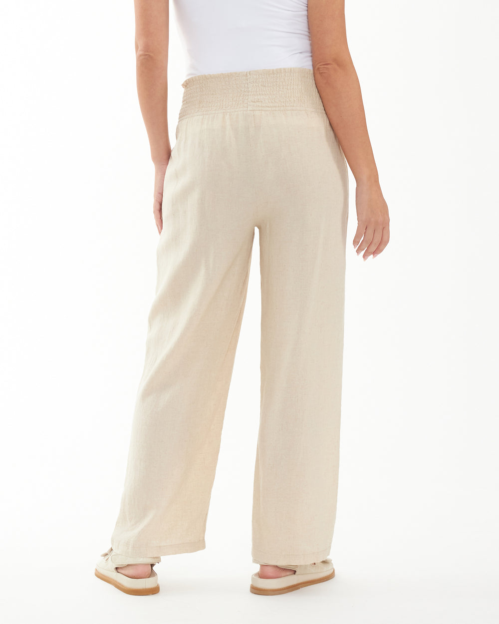 &#39;Indi&#39; Wide-leg Maternity Linen Pants - Natural