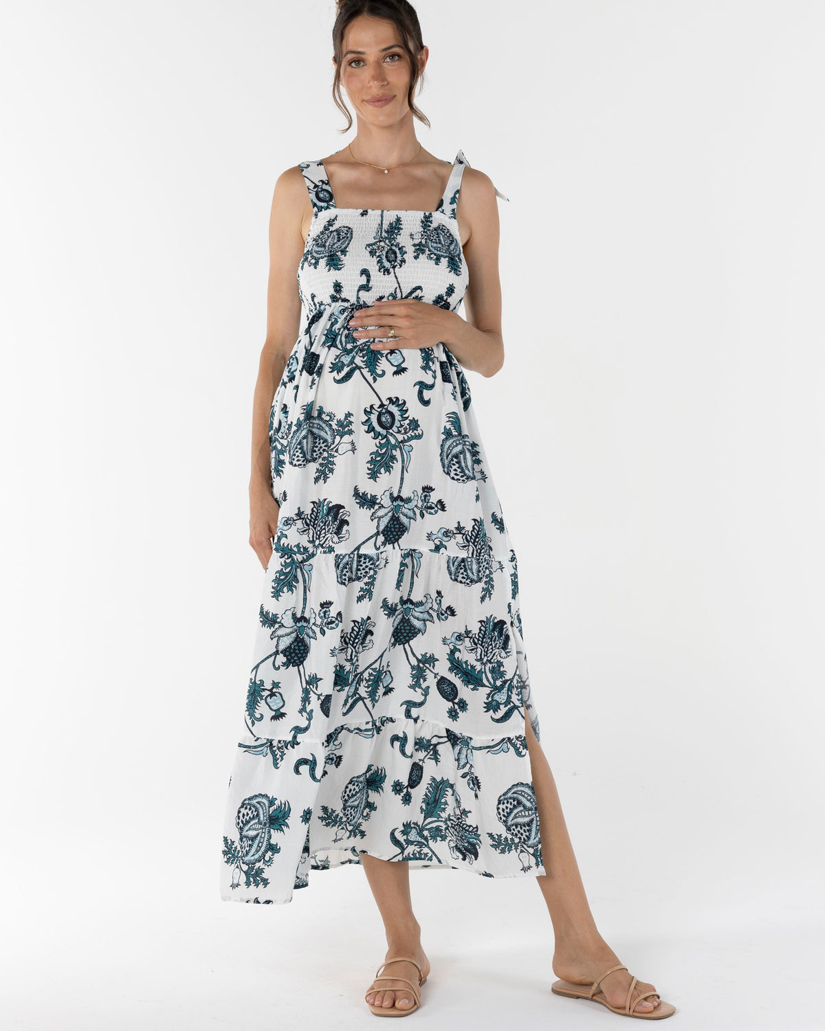 'Lilliana' Linen Maternity Dress - Emerald Green