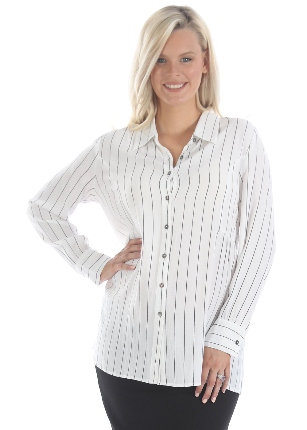 Maternity Striped Work Shirt - White
