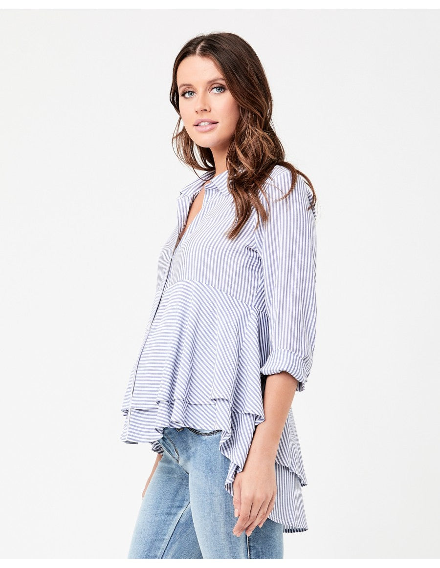 Layered Maternity Peplum Shirt - Navy / White