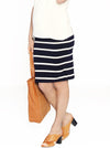 Angel Maternity Plus Size Stretchy Skirt - Navy Stripe