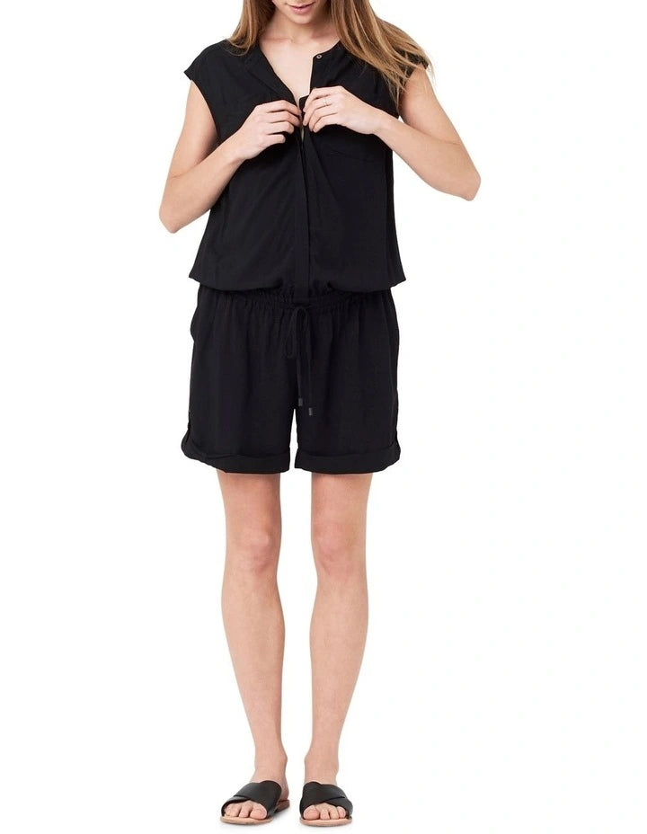 Ripe Maternity Button-up Playsuit - Black