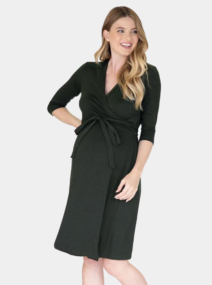 Angel Maternity Classic Wrap Feeding Dress - Khaki