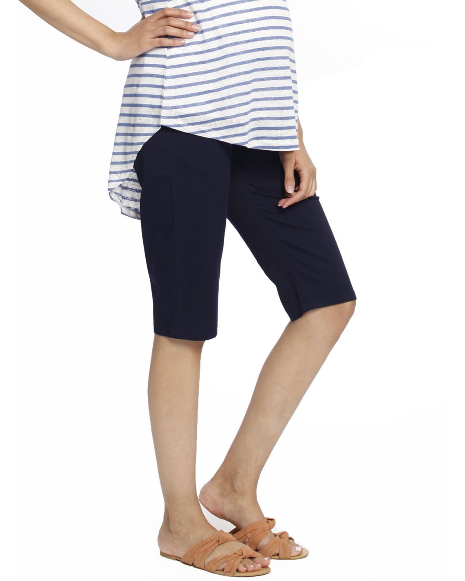 Maternity Cotton Knee Shorts - Navy