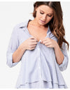 Layered Maternity Peplum Shirt - Navy / White