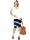 Angel Maternity Plus Size Stretchy Skirt - Navy Stripe