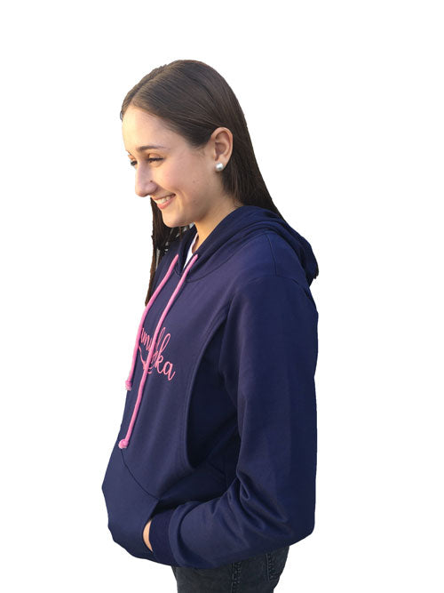 Mamushka Active Maternity & Nursing Hoodie - Navy / Pink Print