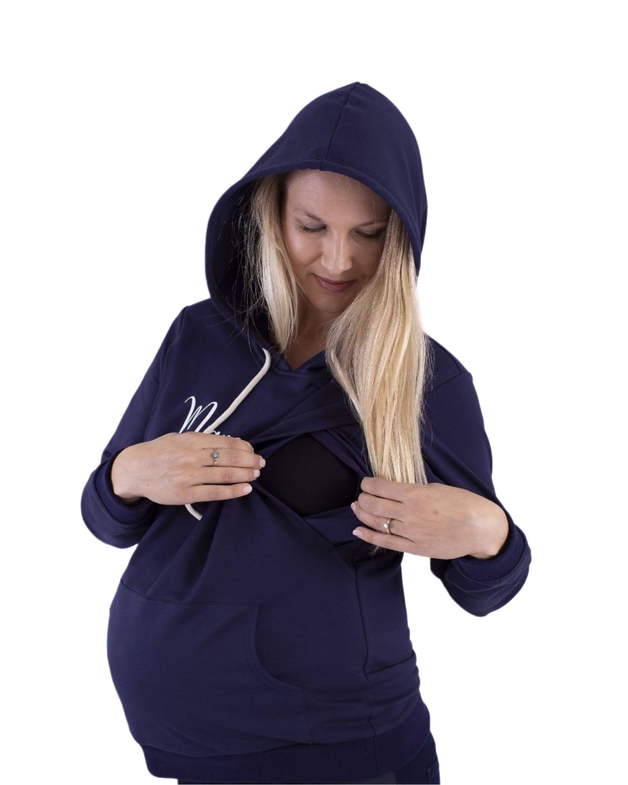 Mamushka Active Maternity &amp; Nursing Hoodie - Navy / White Print