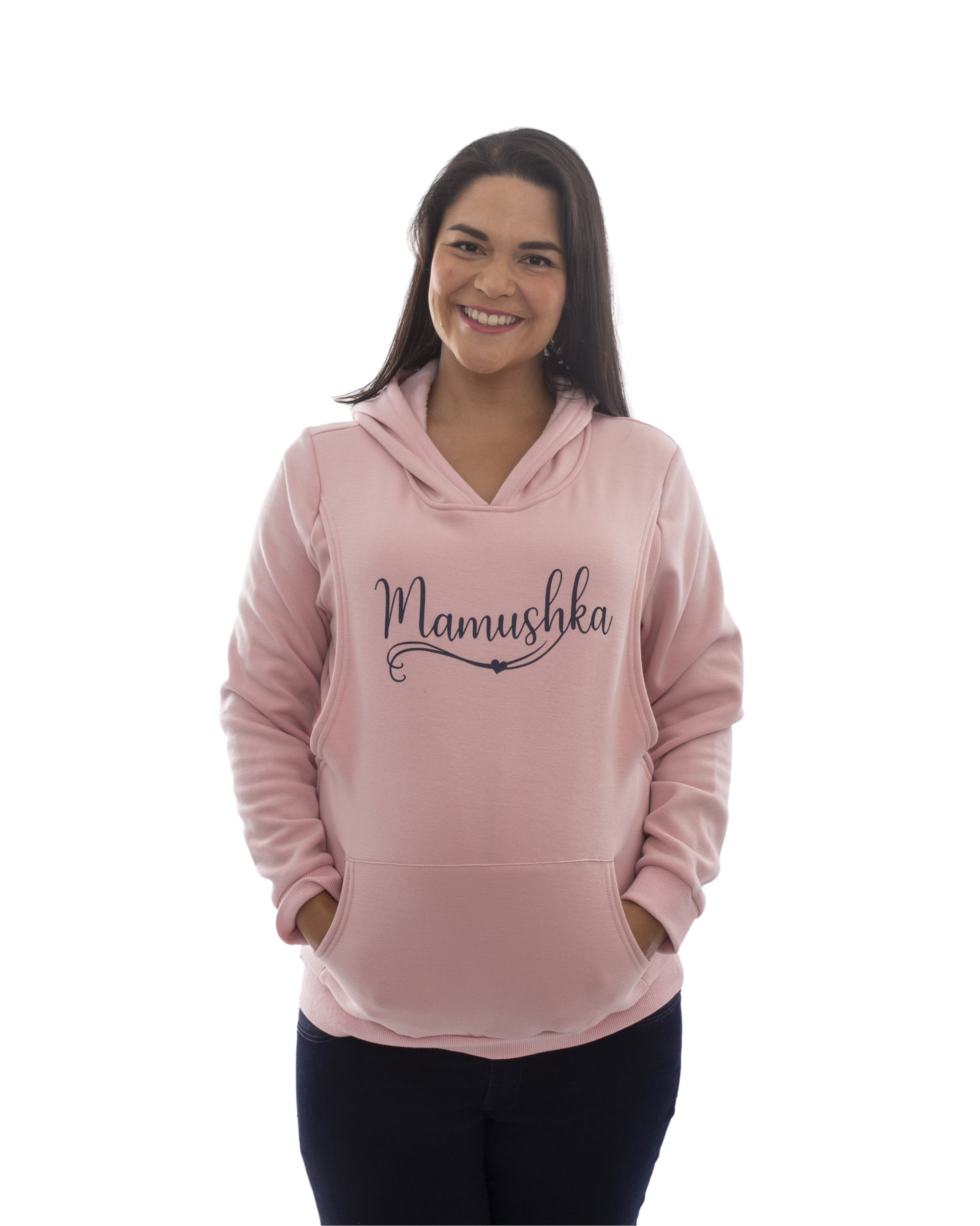Mamushka Fleece Lined Maternity & Nursing Hoodie - Rose Gold / Navy Print