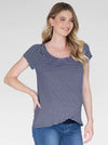 Angel Maternity Petal Front Nursing Bamboo Top - Navy Stripe