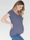 Angel Maternity Petal Front Nursing Bamboo Top - Navy Stripe