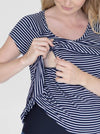 Angel Maternity Petal Front Nursing Bamboo Top - Navy Stripe