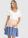 Angel Maternity Tiered Dress - White Blush Blue