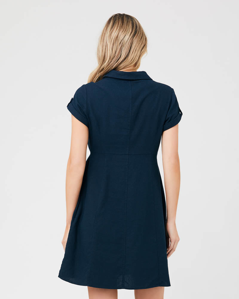 &#39;Colette&#39; Tie-Up Nursing Dress - Navy Biro