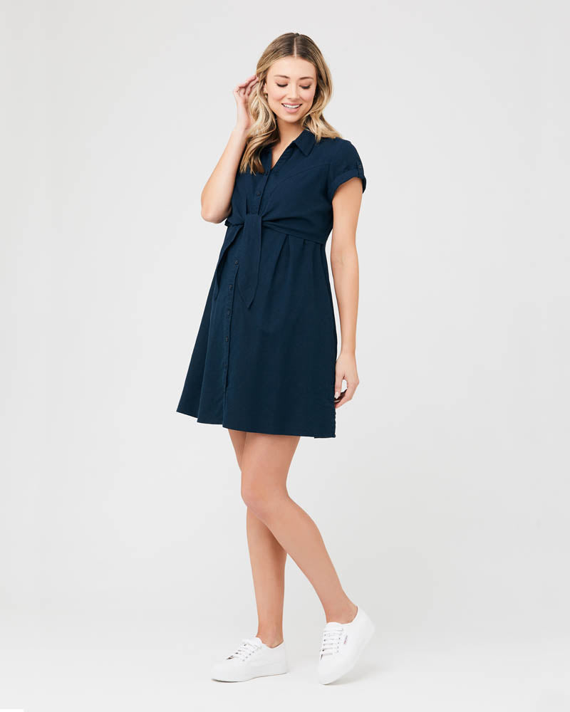 &#39;Colette&#39; Tie-Up Nursing Dress - Navy Biro