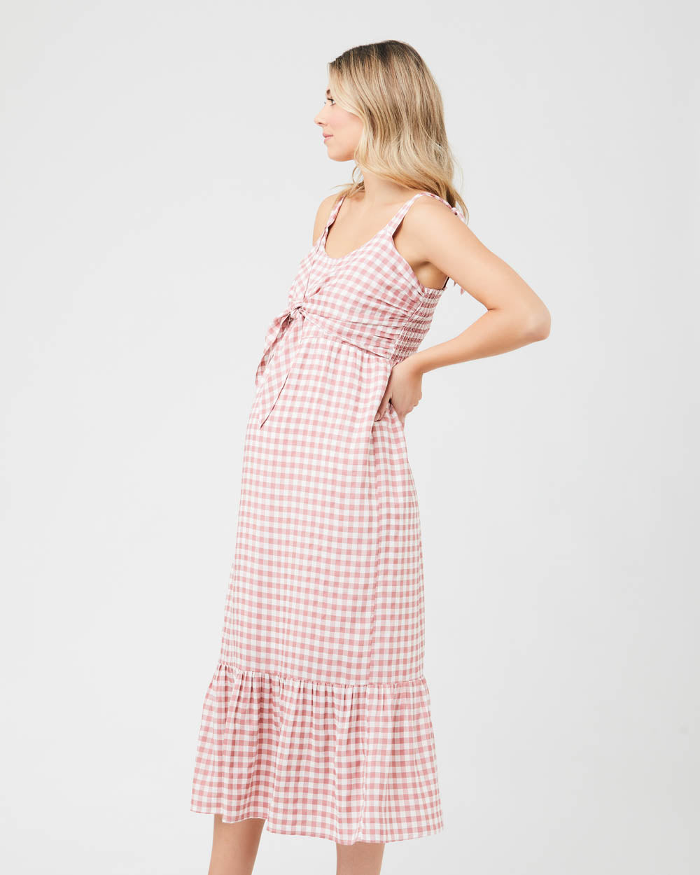 Ripe Maternity 'Gingham' Nursing Dress - Pink / White