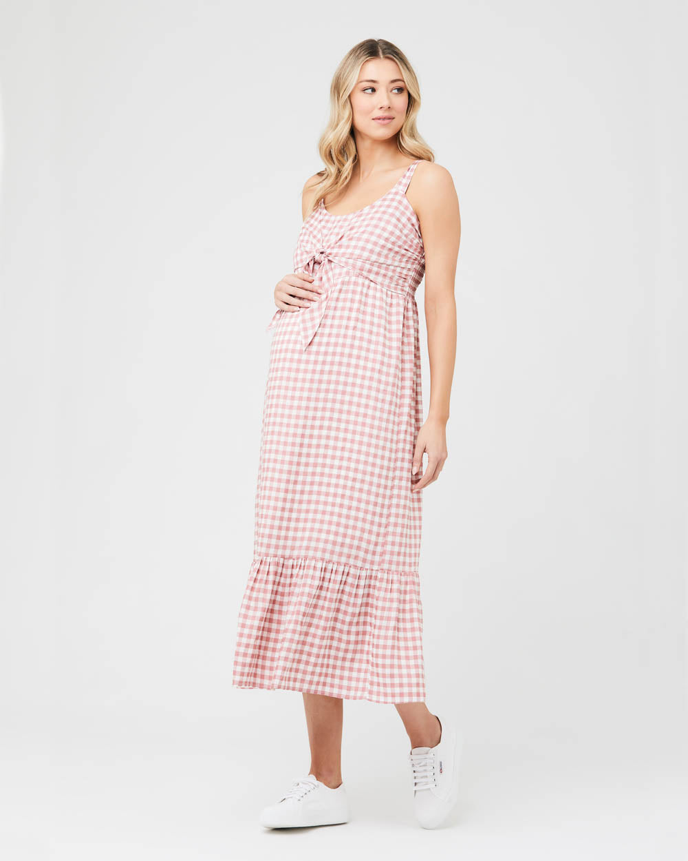 Ripe Maternity Gingham Nursing Dress Pink White Little