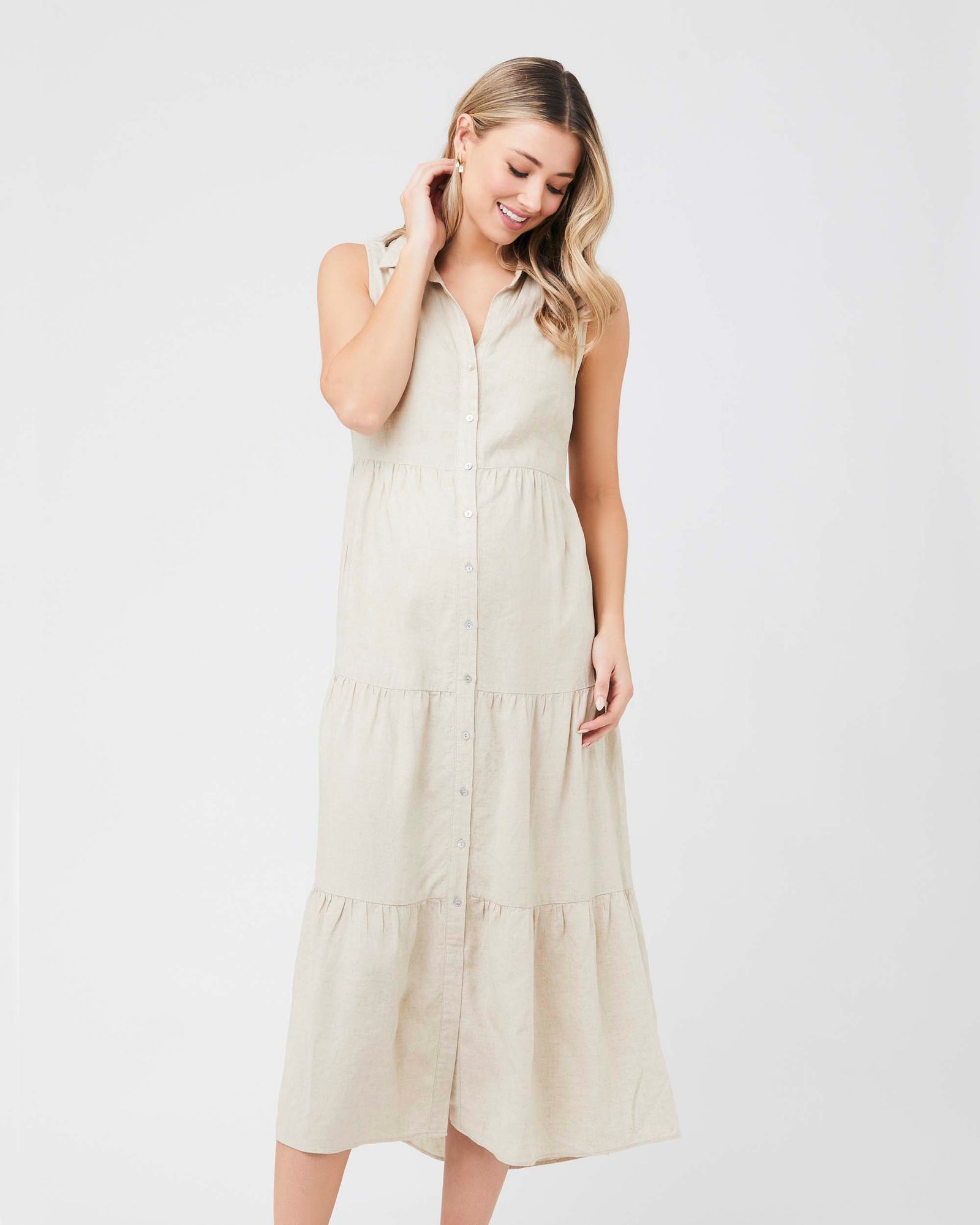 'Tracy' Tiered Nursing Dress - Natural