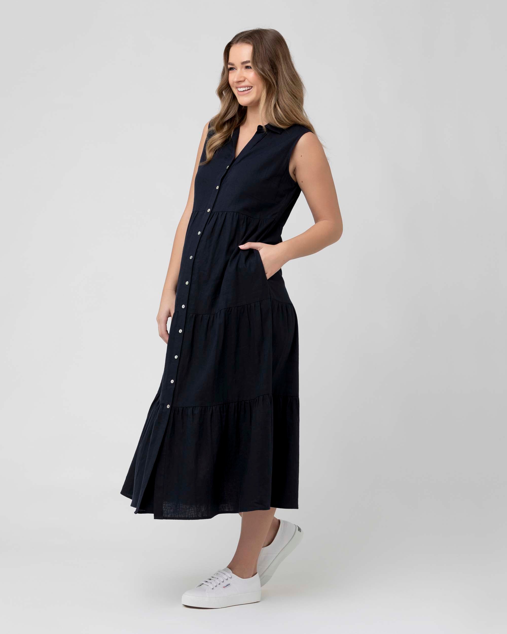 &#39;Tracy&#39; Tiered Nursing Dress - Navy