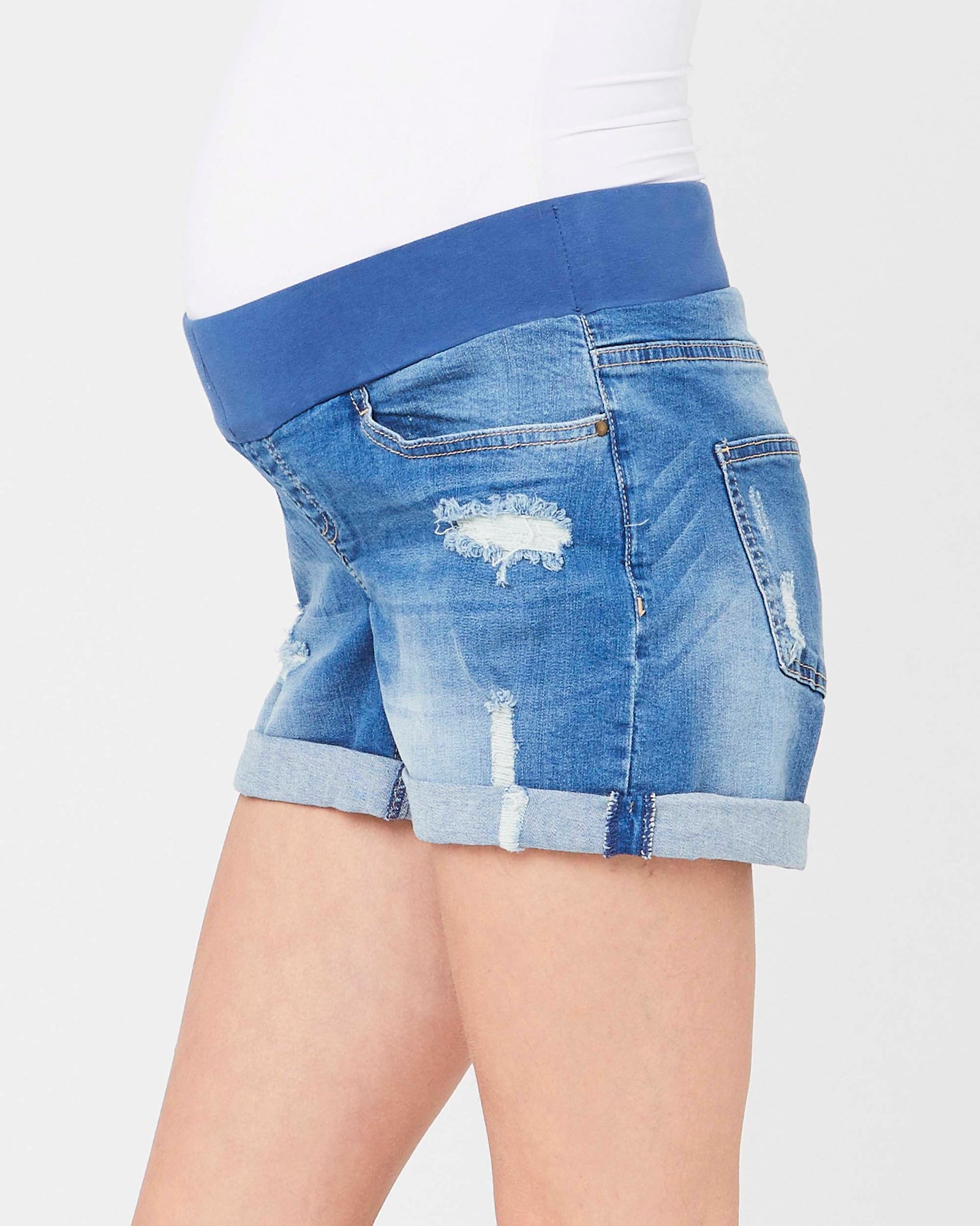 'Baxter' Boyfriend Maternity Shorts - New Blue