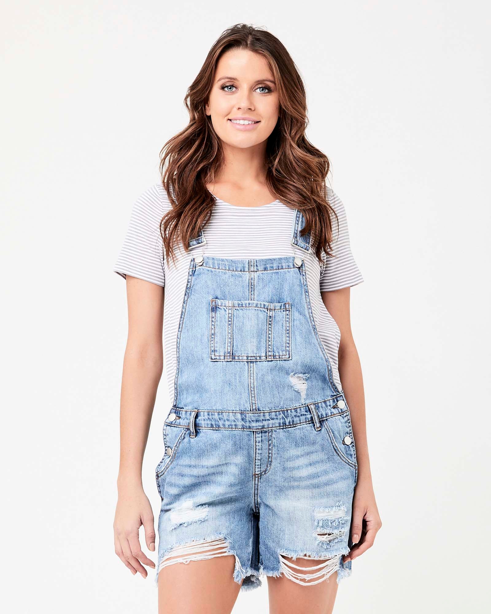 Ripe Maternity Denim Short Overalls - Blue