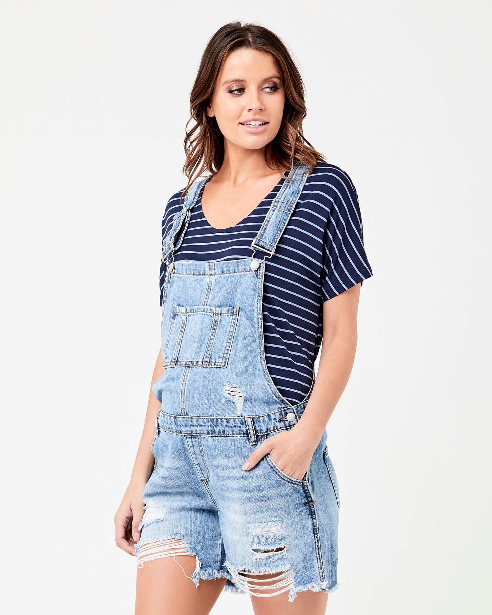 Ripe Maternity Denim Short Overalls - Blue